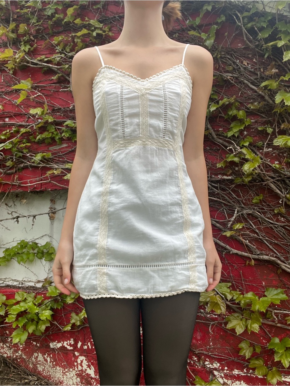 White Lace-Trim Cotton Slip Dress
